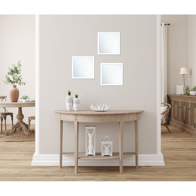 Miroir carr&eacute; x3 en bois blanc 22x22cm