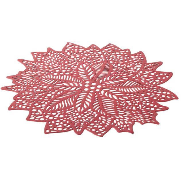 Set de table ajour&eacute; motif v&eacute;g&eacute;tal No&euml;l PVC &Oslash;40 cm rouge