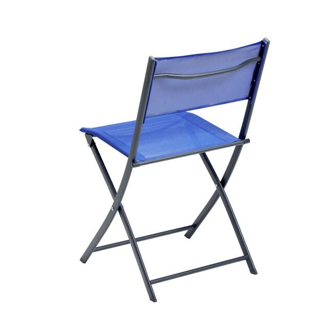 Chaise pliante Oslow m&eacute;tal et textil&egrave;ne bleu 51x45xH81cm