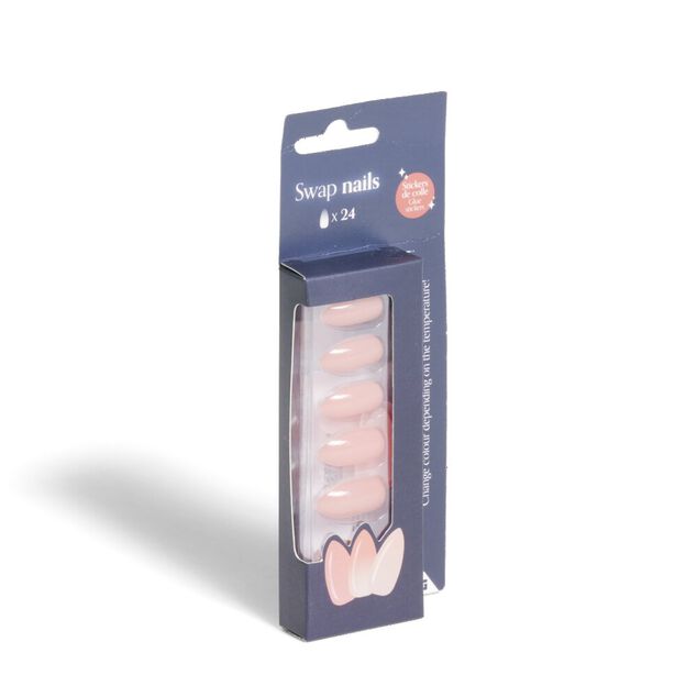 Lot de 24 faux ongles caméléon avec stickers de colle plastique rose