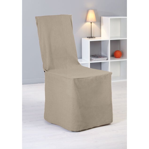 Housse de chaise &agrave; nouettes taupe uni