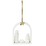 Scène nativité suspension crèche de Noël polyrésine blanche H14cm