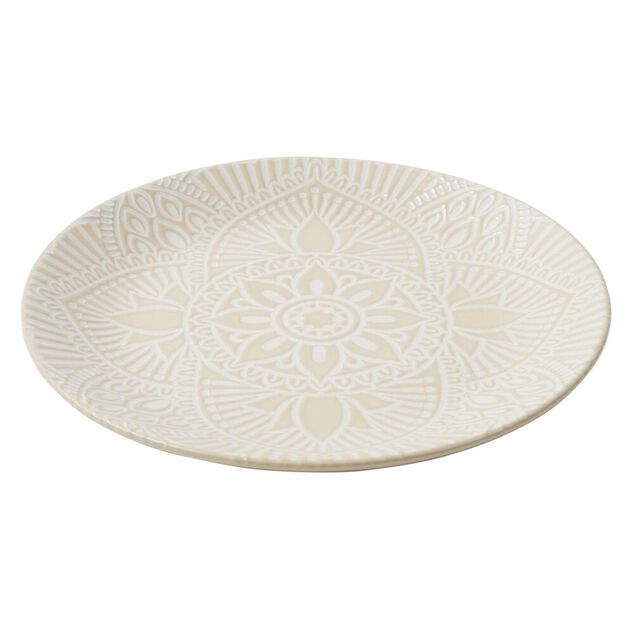 Assiette plate ronde Sahara arabesque c&eacute;ramique beige &Oslash;19,5cm