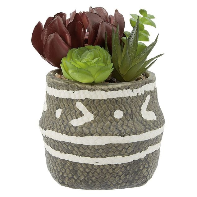 Plante artificielle dans pot en forme de panier en c&eacute;ramique