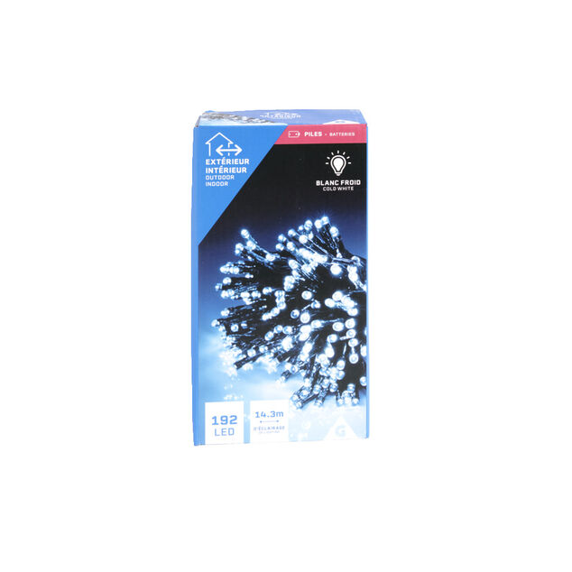 Guirlande lumineuse ext&eacute;rieur 192LED &agrave; piles blanc froid 14,3m