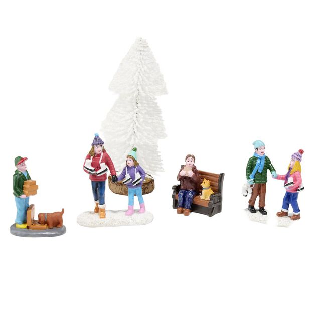 D&eacute;cor village de No&euml;l x3 figurines et sapin