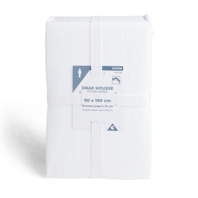 Drap housse 90x190cm 100% coton blanc