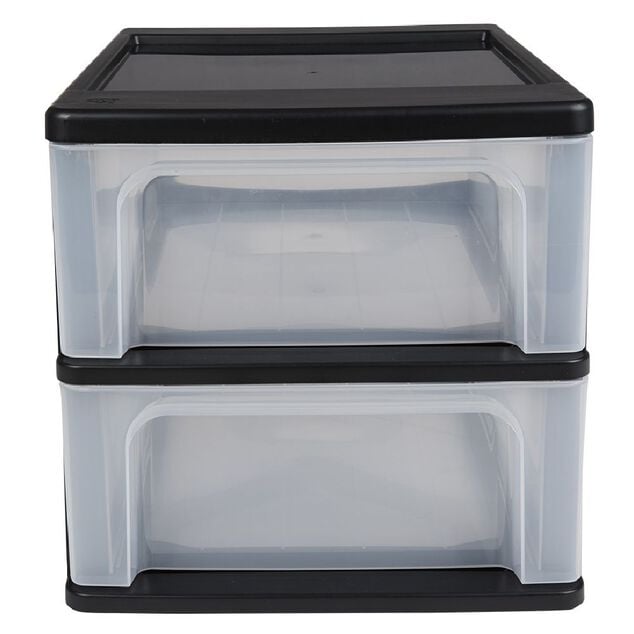 Tour de rangement A4 2 tiroirs noir et transparent 14 L
