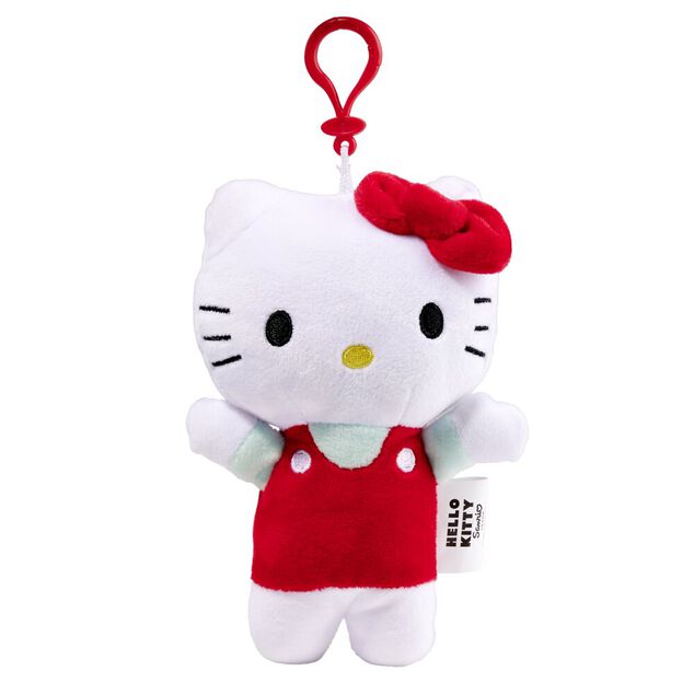 Peluche Hello Kitty avec clip H18cm (2 mod&egrave;les rose ou rouge)