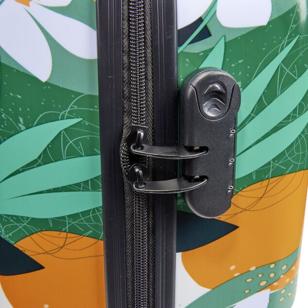 Valise cabine 39L trolley plastique ABS motif tropical avec cadenas 35x23xH57cm