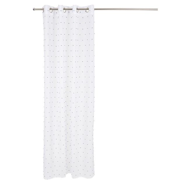 Voilage blanc avec pompons bleus 100% polyester 140x240cm