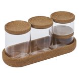 Ensemble bocal en verre x4 avec support en li&egrave;ge 26x10xH8cm