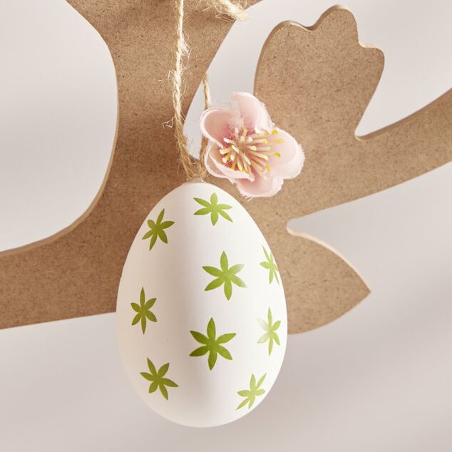oeuf de P&acirc;ques &agrave; suspendre x6 plastique d&eacute;cor&eacute; vert et blanc &Oslash;4xH6cm