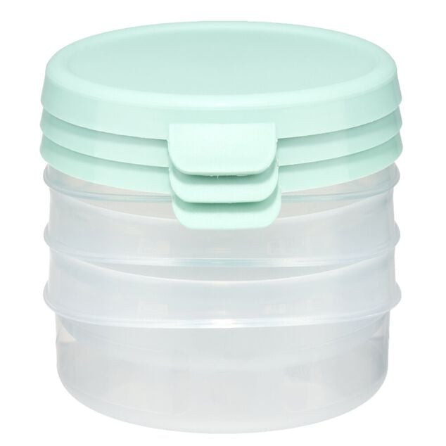 Bo&icirc;te alimentaire ronde 25cl x3 plastique avec couvercle &Oslash;10xH4cm (3 mod&egrave;les)