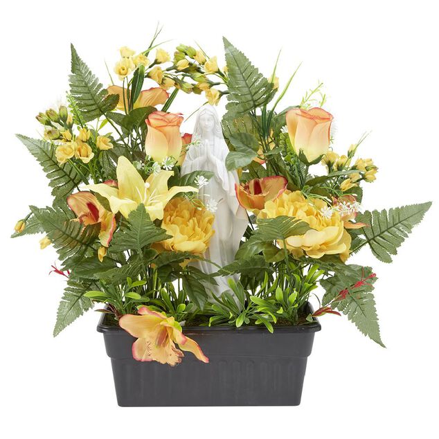 Jardini&egrave;re columbarium H47 cm orange - Fleur artificielle