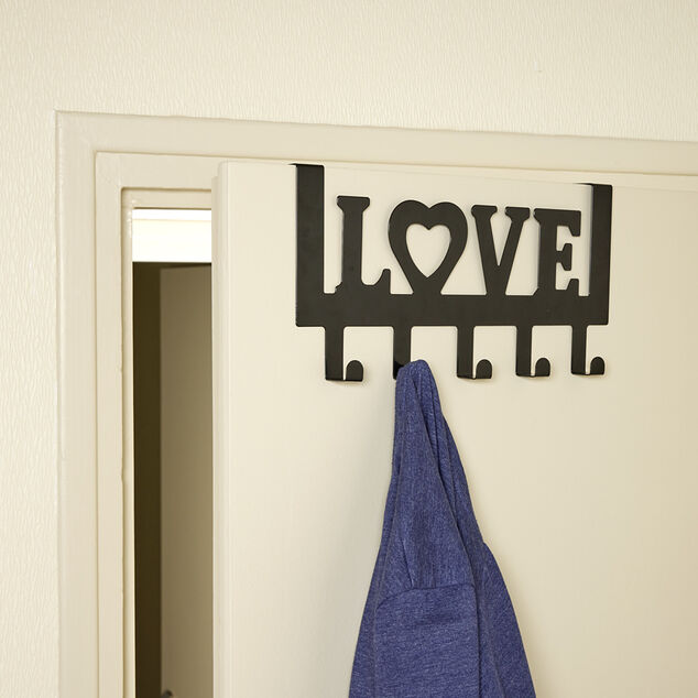 Crochet de porte LOVE en m&eacute;tal blanc ou noir 36,5x16,5cm - 2 mod&egrave;les