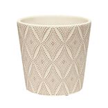 Pot terre cuite beige motifs losanges relief marron &Oslash;13,5xH13,5cm