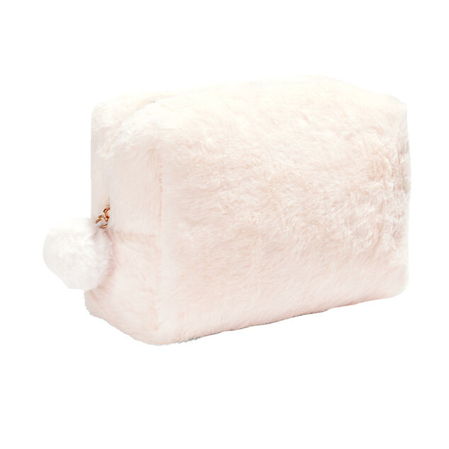 Pochette &agrave; cosm&eacute;tiques fausse fourrure rose ou beige 19x9xH12cm