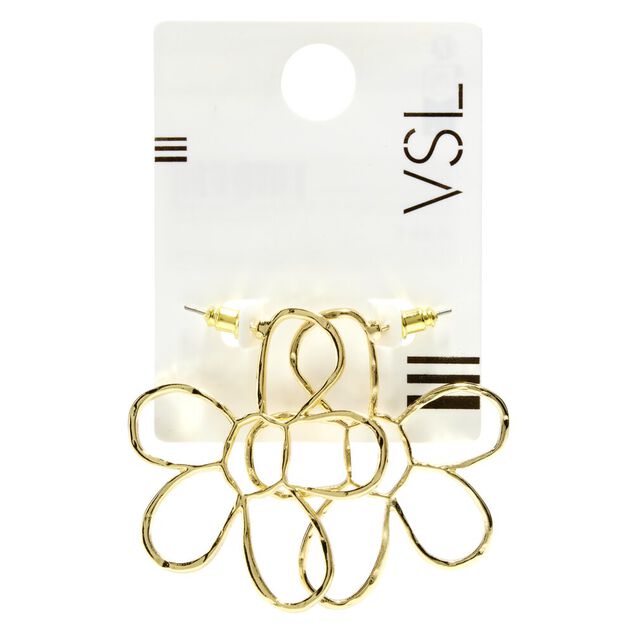 Boucles d'oreilles forme fleur marguerite ajour&eacute;e zinc dor&eacute;