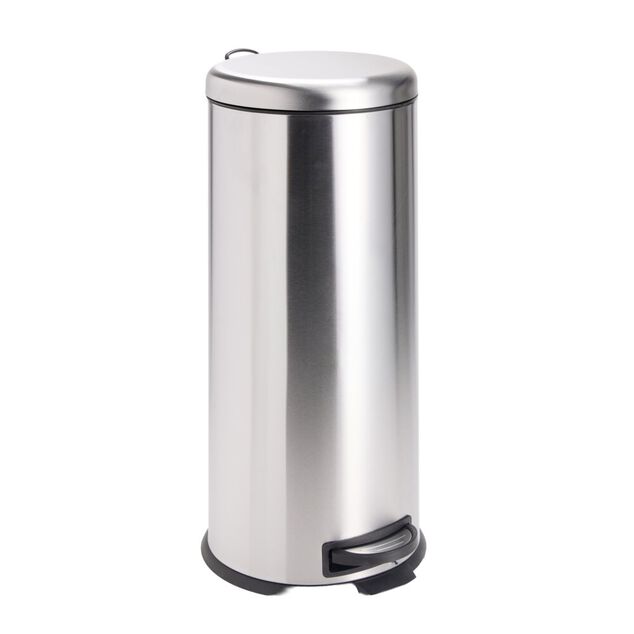 Poubelle &agrave; p&eacute;dale 30L ronde m&eacute;tal gris argent&eacute; &Oslash;30xH69,5cm