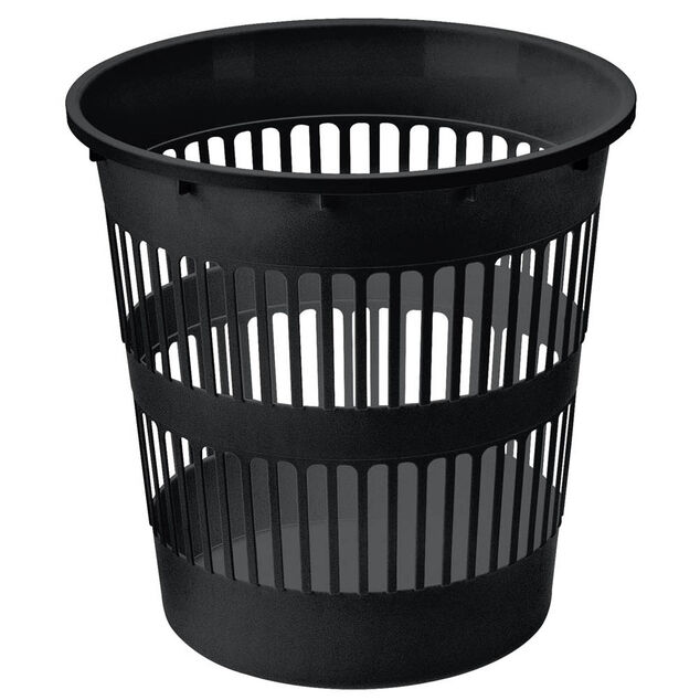 Corbeille &agrave; papier ajour&eacute;e noire 12L