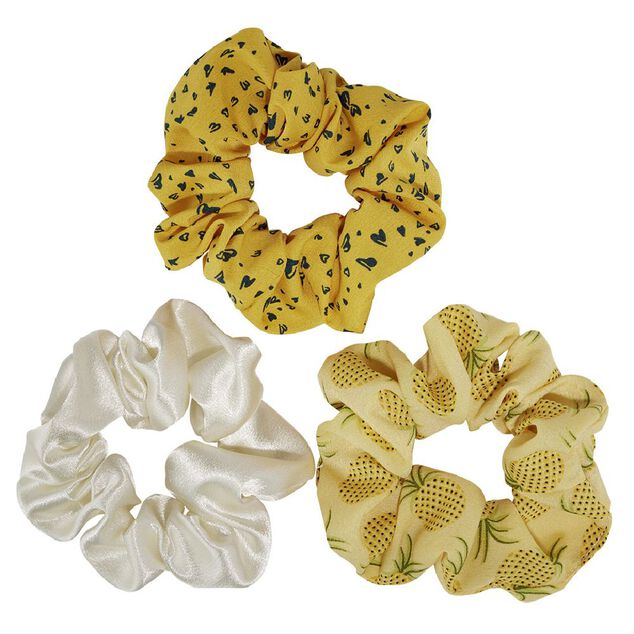 Chouchou jaune et blanc &agrave; motifs &Oslash;10cm x3