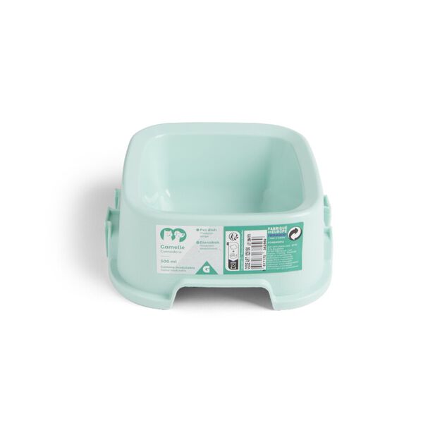 Gamelle carr&eacute;e pour chien plastique vert 500 ml - 16,6x16,6xH.6,5cm