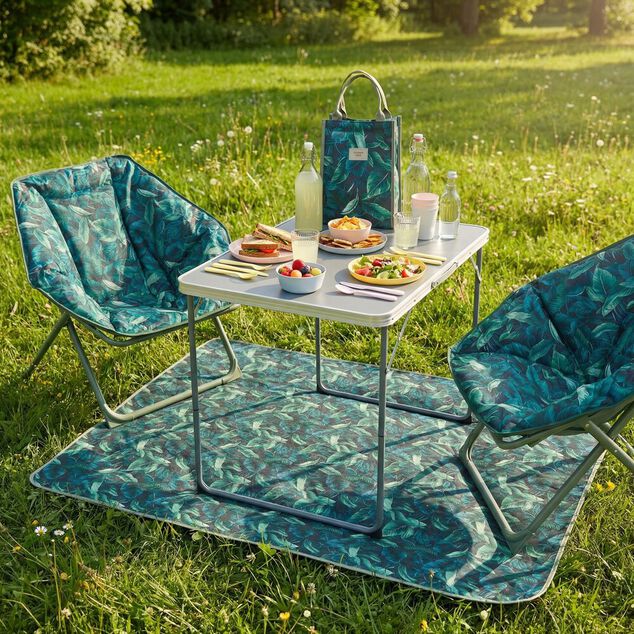 Loveuse pliable Curacao motif feuillage vert olive et noir L69xP85xH80cm