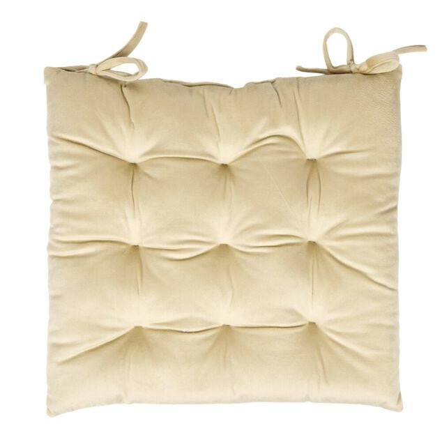 Galette de chaise carr&eacute;e &agrave; nouettes 9 points polyester couleur unie (3 mod&egrave;les)