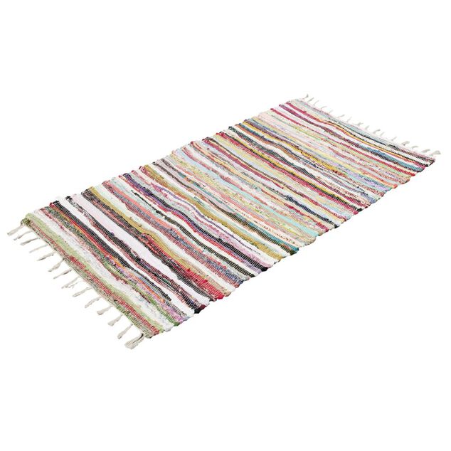 Tapis rectangulaire d&eacute;co chindi rayures multicolores 70x140cm