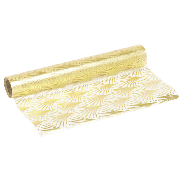 Chemin de table en organza jaune motif feuille dorée 28x300cm