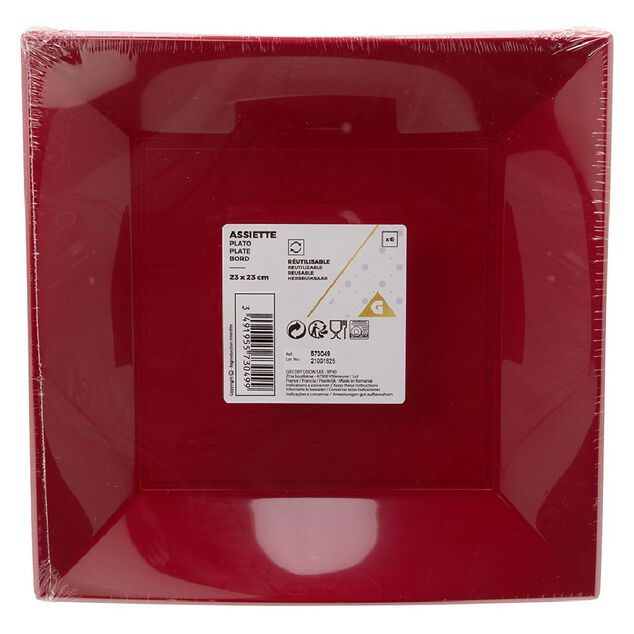 Lot de 10 assiettes réutilisables carrées rouges