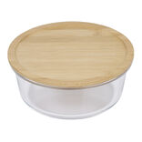 Boîte de conservation ronde en verre avec couvercle en bambou 850 ml