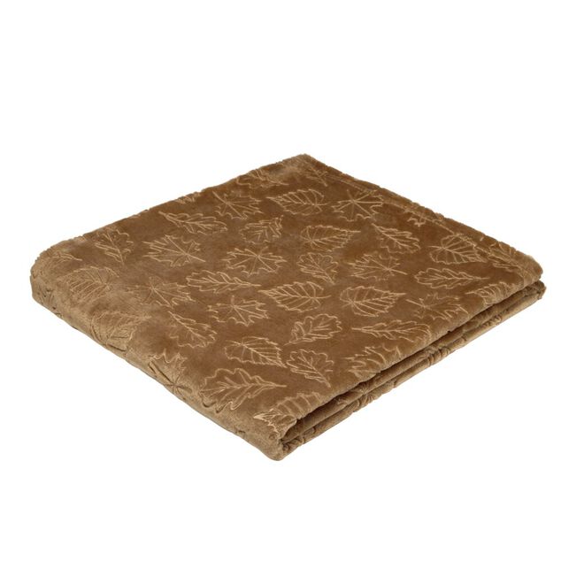 Plaid velours relief motif automne 130x160cm (2 mod&egrave;les marron ou beige)