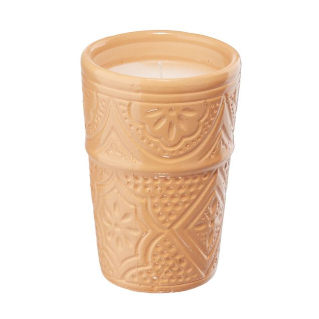 Bougie dans pot c&eacute;ramique 23H motif Beldi &Oslash;7xH10cm (3 mod&egrave;les)