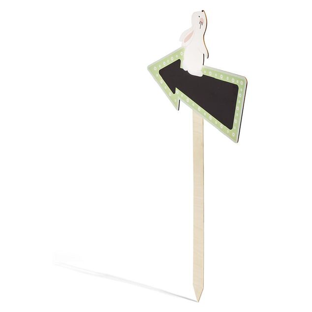 Pancarte bois et ardoise fl&egrave;che droite avec lapin de P&acirc;ques H60cm