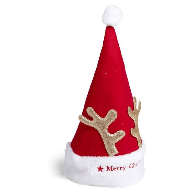 Bonnet de No&euml;l enfant renne Merry Christmas rouge et blanc
