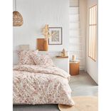 Parure de lit 2 personnes 220x240cm motif floral blanc et rose
