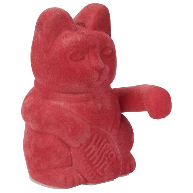 Chat porte-bonheur velours rouge 11xH15x9cm