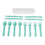 Couvert &agrave; pique-nique 4 personnes x12 bleu