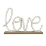 Décoration à poser bois mot en laine bouclée Home Love blanc 26x6xH17cm