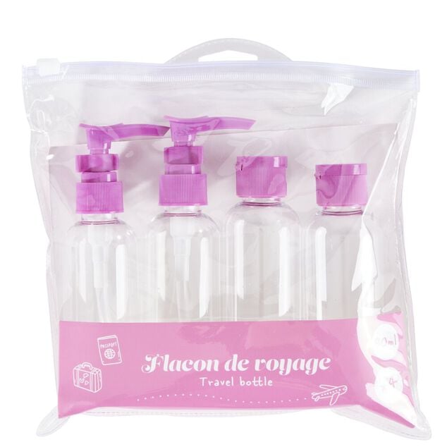Flacon de voyage 4x80ml plastique (4 mod&egrave;les)