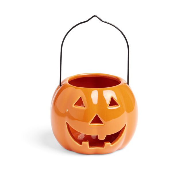 Photophore Halloween lanterne citrouille en c&eacute;ramique &Oslash;10xH8cm