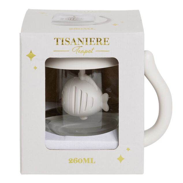 Tisanière 260ml en verre forme chat mignon blanc H11cm