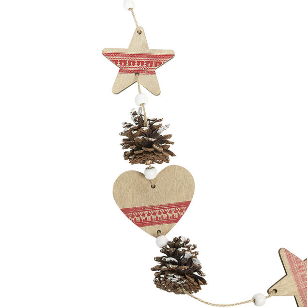 Guirlande coeurs pommes de pin beige rouge L. 1,9 m