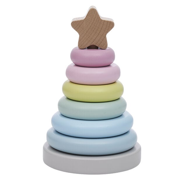 Tour empilable anneaux pastels en bois