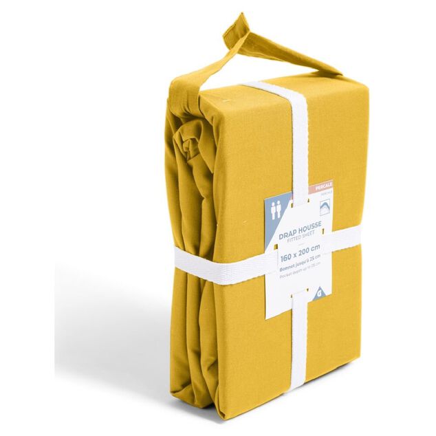 Drap housse 160x200cm 100% coton percale marron foncé