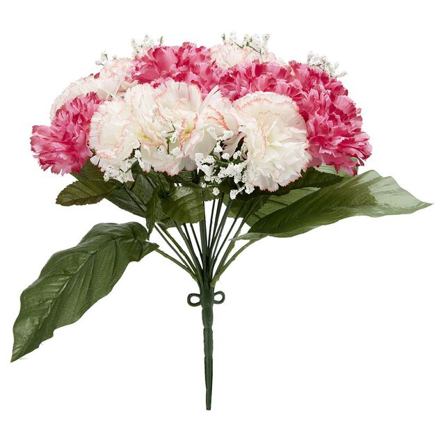 Piquet oeillet+gypsophile H35 cm rose - Fleur artificielle 18 t&ecirc;tes