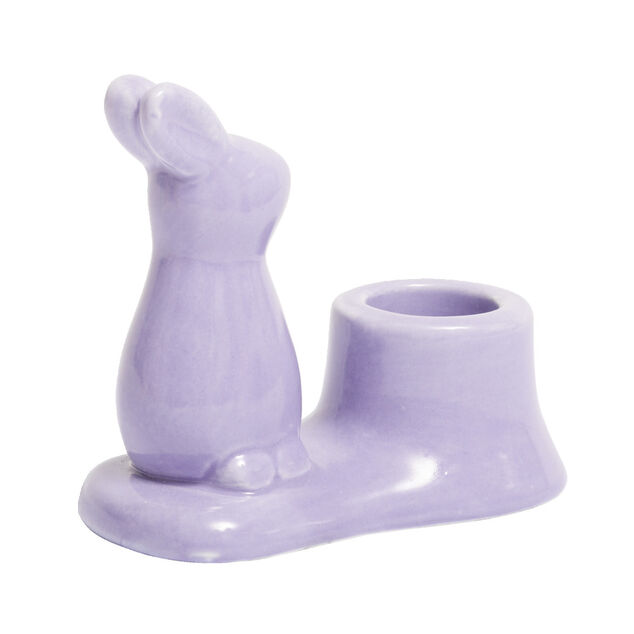 Bougeoir en céramique avec lapin couleur pastel 9,5x5xH8,5cm (3 modèles)