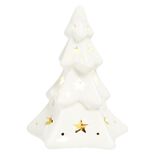 Sapin de No&euml;l lumineux et musical 1LED c&eacute;ramique blanc H16cm